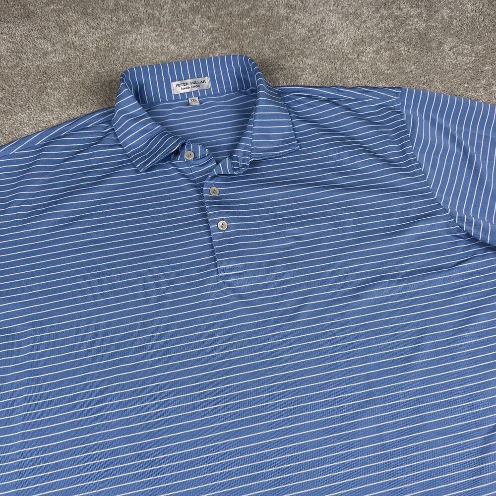 PETER MILLAR Summer Comfort Polo Men 2XL XXL Blue Golf Performance Stretch Shirt